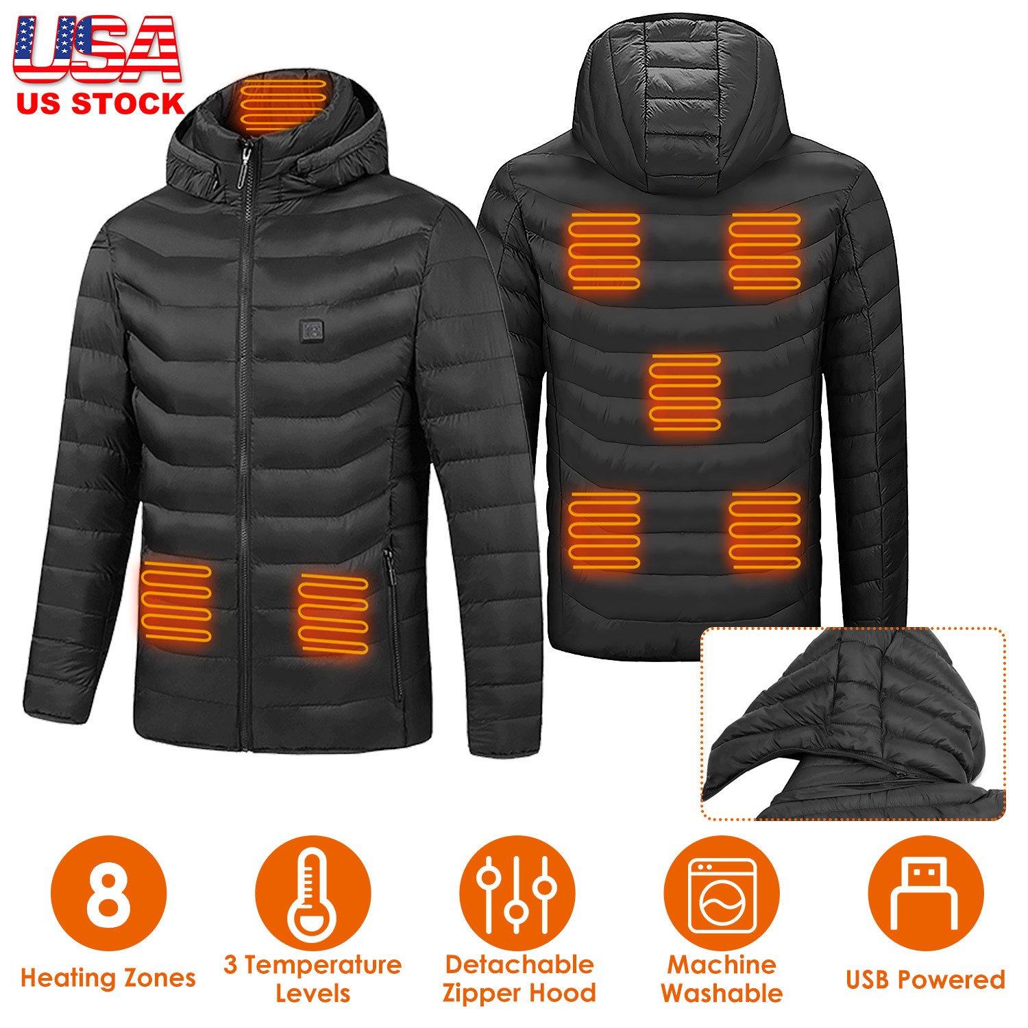 bf71f8df-c8da-4fa7-8de1-5bcbf544925d.jpg 1Pc Heated Jacket Electric Heating Coat Lightweight Winter Hooded Jacket With 3-Level Heating Modes 8 Heating Zones Detachable Zipper Hood - Image 1
