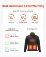 Heated Fleece Jacket For Men, Heated Sweatshirt With 7.4V 16000mAh Rechargeable Power Bank Pack, 6 Heating Zones, 3 Temp Levels, 3h/6h/10h Warmth, For Winter Outdoor Camping, Black, S Size - Image 3